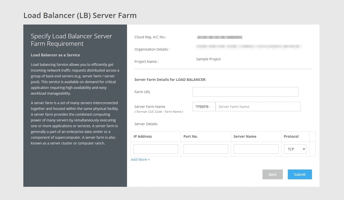 NICSI Cloud Services, Services Available on Cloud, Add Service Request Form